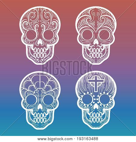 Calavera or mexican decortive skull on colorful background, vector illustration