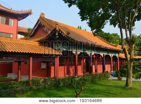 Traditional Chinese Buddhist temple in Lumbini, Nepal - birthplace of Buddha Siddhartha Gautama.