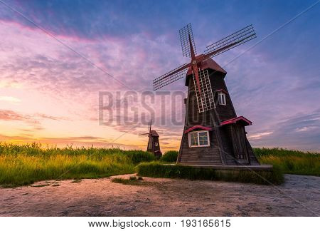 Beautiful Landscape And Traditional Windmills, Incheon South Korea, Sorae Ecology Wetland Park