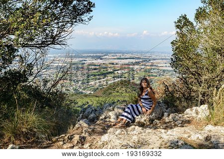 Nice girl posing in background landscape of the Circeo in Lazio Italy