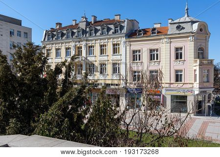 SHUMEN, BULGARIA - APRIL 10, 2017:  Central pedestrian street bul. Slavyanski in city of Shumen, Bulgaria