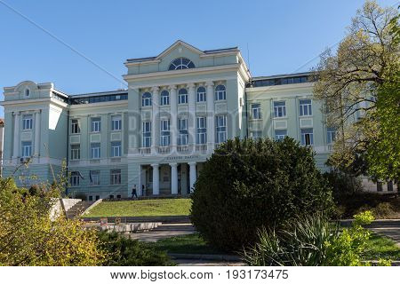 SHUMEN, BULGARIA - APRIL 10, 2017:  Central pedestrian street bul. Slavyanski in city of Shumen, Bulgaria