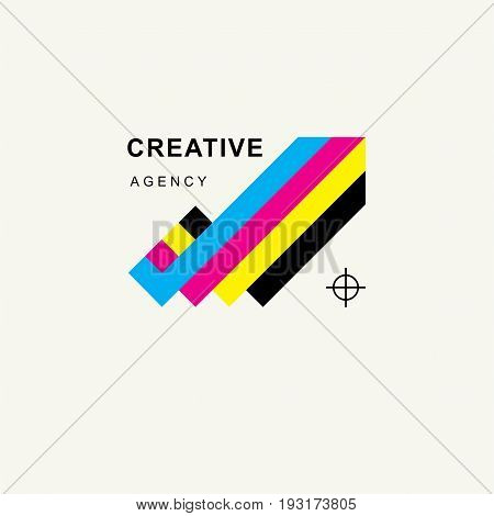 Arrow in colors CMYK upward tending . Trendy minimalistic template design for logos, emblems, symbols, Icon
