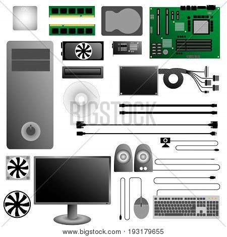 Computer Hardware Icons. Set of PC. Vector illustration