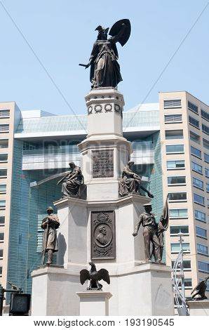 DETROIT, MI - MAY 8: View of People enjoying the revitalized Campus Martius park in Detroit, MI on May 8, 2014