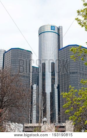 DETROIT, MI - MAY 8: View of General Motors World Headquarters where the majority of GM operations are based in downtown Detroit on May 8, 2014