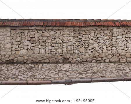 Old drystone wall isolated on white background