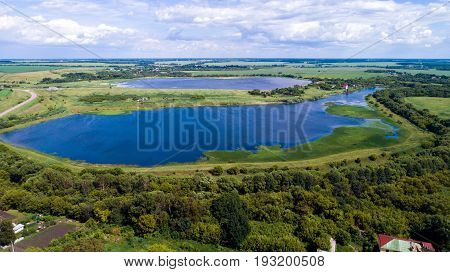 Top viev of pond in a central region in Russia