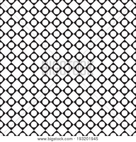 black and white tile chessboard pattern with circles, vector squares background. The geometric dot pattern.