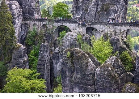 Saxon Switzerland, Germany. Bastei bridge, Saxony, National Park