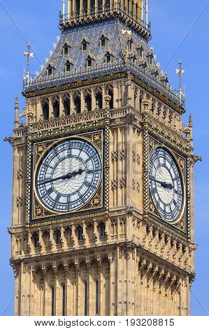 Big Ben Clock tower of the Palace of Westminster London United Kingdom England. The tower is officially known as Elizabeth Tower it was known as the Clock Tower.