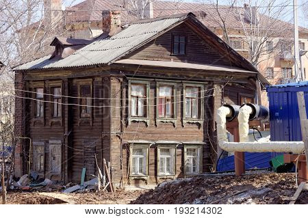 Nizhny Novgorod, Russia. - April 10.2017. The old wooden house on Malaya Yamskaya