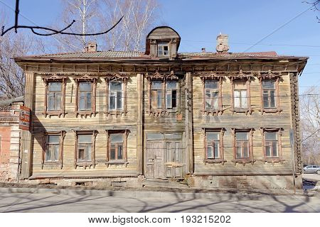 Nizhny Novgorod, Russia. - April 10.2017. The old wooden house on Malaya Yamskaya