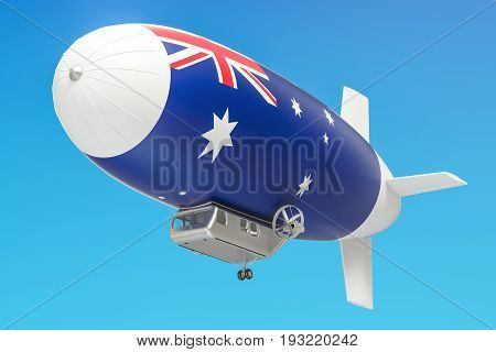 Airship or dirigible balloon with Australian flag 3D rendering isolated on white background