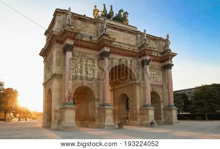 The Triomphal Arch of Carroussel Near the Louvre Museum in Paris, France.