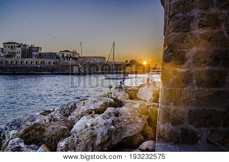 Late afternoon in Greek with Venetian architecture of Chania.