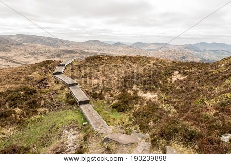 Boardwalk and View from Torc Mountain in Killarney National Park