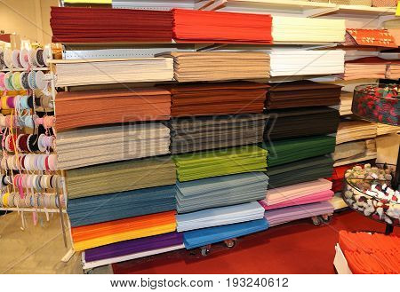 Fabrics For Sale At The Fair Of Decoration And Leisure Time