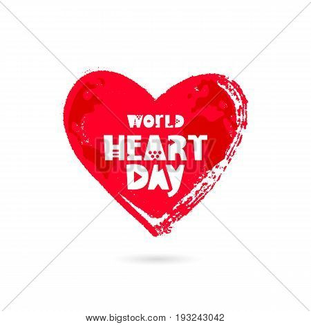 World Heart Day. 29 September. Vector illustration on white background. Excellent holiday gift card. Lettering. Big red heart.
