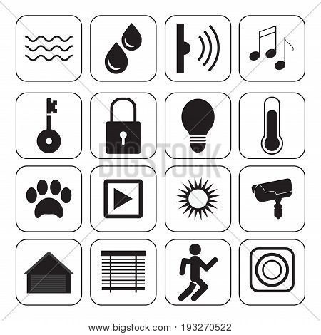Smart home icons technology conceptual system with centralized control of lighting heating security and video surveillance Flat design style modern vector illustration.