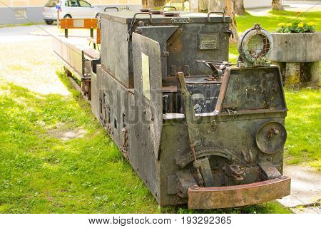 Bad Gastein, Austria - June 09, 2017: Old Mining Truck In Front Of The Health Resort Heilstollen, A
