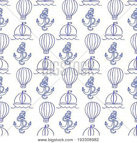 Vector illustration with a pattern in the form of an anchor and a balloon for a fabric wallpaper gift wrapping