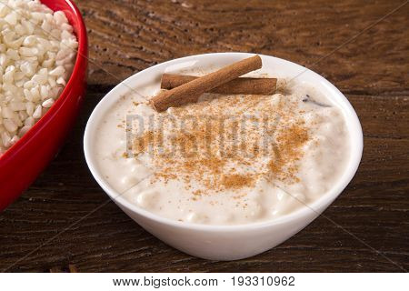Brazilian Dessert Sweet Canjica Of White Corn With Pacoca Sweet In Bowl And Towel. Festa Junina Part