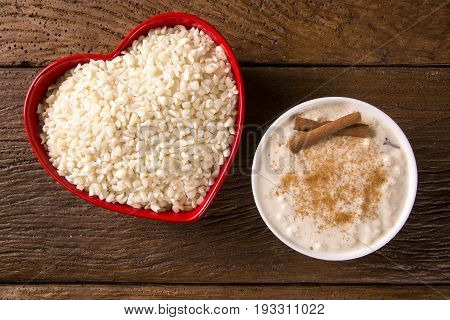 Brazilian Dessert Sweet Canjica Of White Corn With Pacoca Sweet In Bowl And Towel. Festa Junina Part