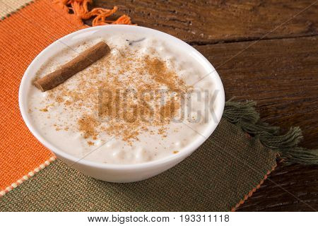Brazilian Dessert Sweet Canjica Of White Corn With Pacoca Sweet In Bowl And Towel. Festa Junina Part