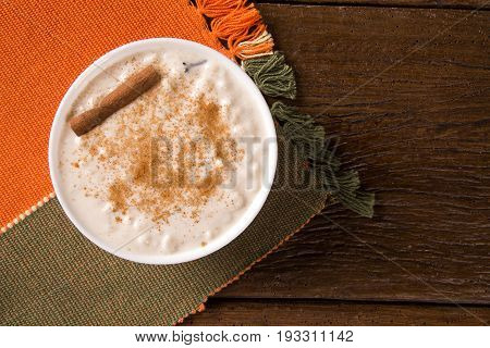 Brazilian Dessert Sweet Canjica Of White Corn With Pacoca Sweet In Bowl And Towel. Festa Junina Part