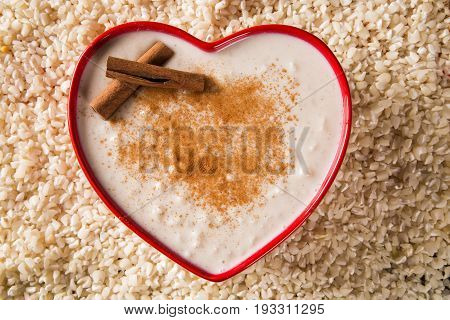 Brazilian Dessert Sweet Canjica Of White Corn With Pacoca Sweet In Bowl And Towel. Festa Junina Part