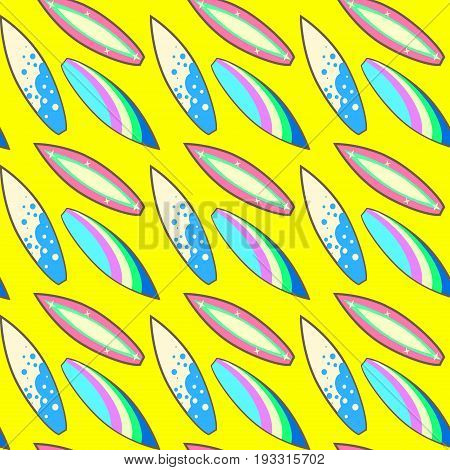 Colorful pattern surf boards on yellow background vector illustration