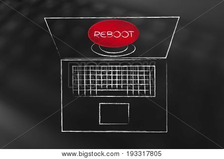 Laptop With Big Red Reboot Button On Screen