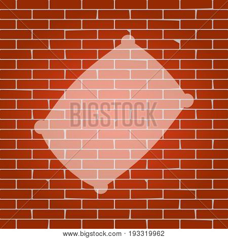 Pillow sign illustration. Vector. Whitish icon on brick wall as background.