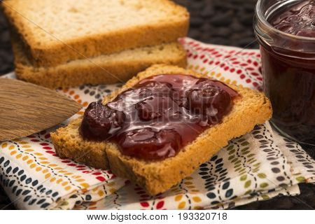 Breakfast Of Cherry Jam On Toast