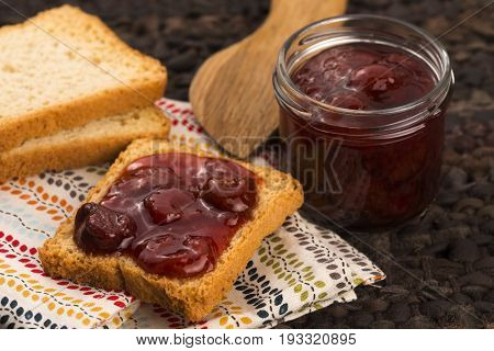Breakfast Of Cherry Jam On Toast