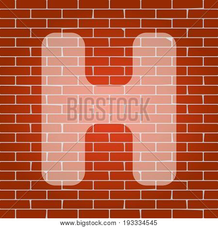 Letter H sign design template element. Vector. Whitish icon on brick wall as background.