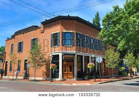 COLUMBUS, OHIO : JUNE 27, 2017:  Lindey's restaurant in German Village in Columbus, Ohio has been a landmark destinations for both locals and out of towners.