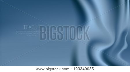 Blue textile drapery horizontal background with copyspace or place for text. Silk banner for advertising design