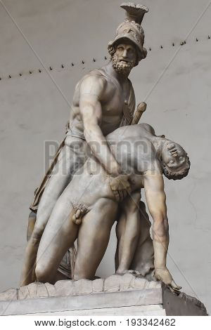 Statues outside the Uffizi museum in Florence Italy