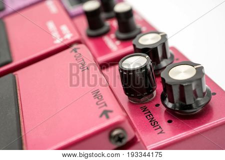 Close-up Detail Of Vintage Guitar Pedals