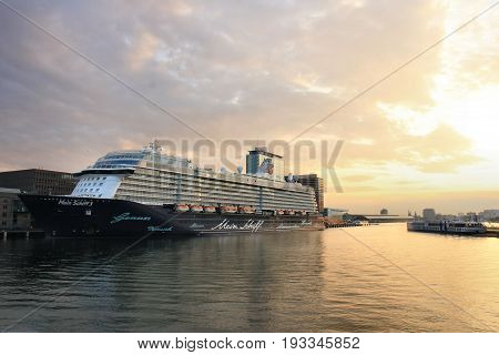 Amsterdam The Netherlands - May 11th 2017: Mein Schiff 3 TUI Cruises docked at Passenger Terminal Amsterdam