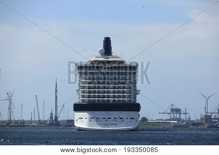 Velsen The Netherlands - June 9th 2017: Celebrity Eclipse - Celebrity Cruises on North Sea Channel towards IJmuiden sea lock and North Sea