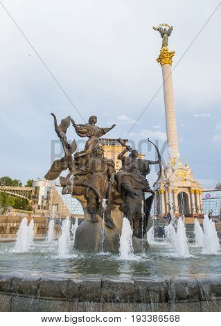 KIEV UKRAINE - JUNE 05 : The Maidan Nezalezhnosti in Kiev Ukraine on 05 June 2017 it is one of the city's main squares located on Khreshchatyk Street