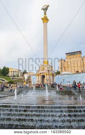 KIEV UKRAINE - JUNE 05 : The Maidan Nezalezhnosti in Kiev Ukraine on 05 June 2017 it is one of the city's main squares located on Khreshchatyk Street