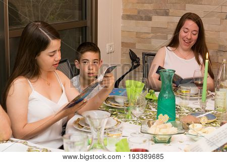 Israeli Family In A Passover Seder Dinner