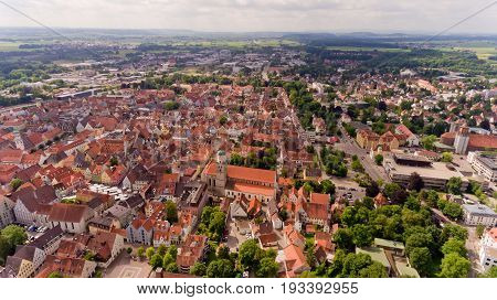 Aerial view of Memmingen city in Bavaria. Germany.