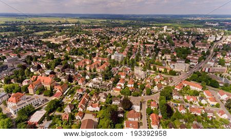 Aerial view of Memmingen city in Bavaria. Germany.