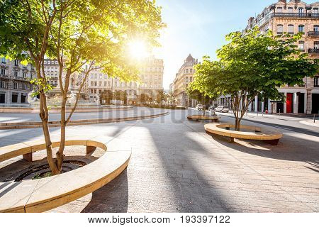 Morning view on Jacobins square in Lyon city, France