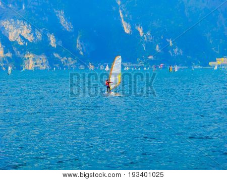 Torbole - A windsurfing on Lake Garda in Torbole